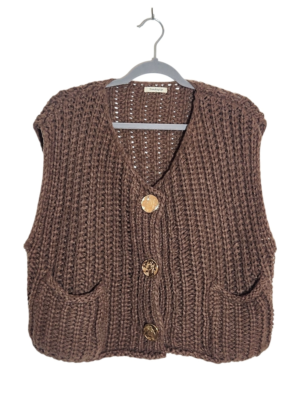 Sunday Up Brown Sweater Vest Cardigan Size Large